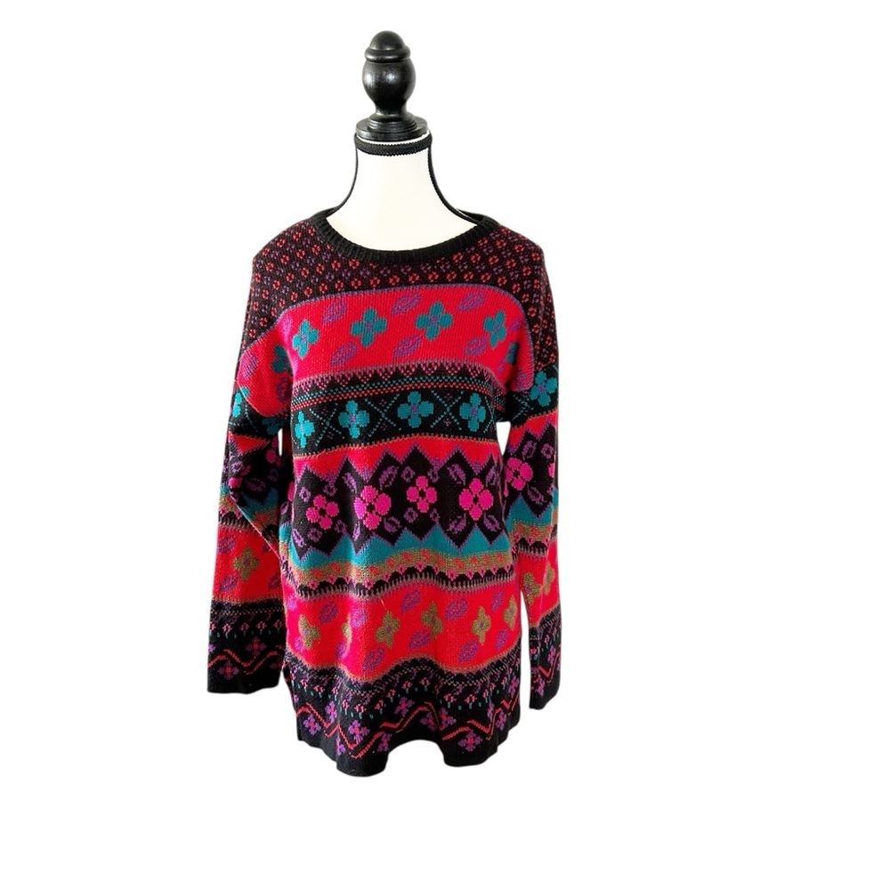 Vintage 90’s Floral Knit Sweater Unique Vibrant Patterns Fall Winter Size Medium